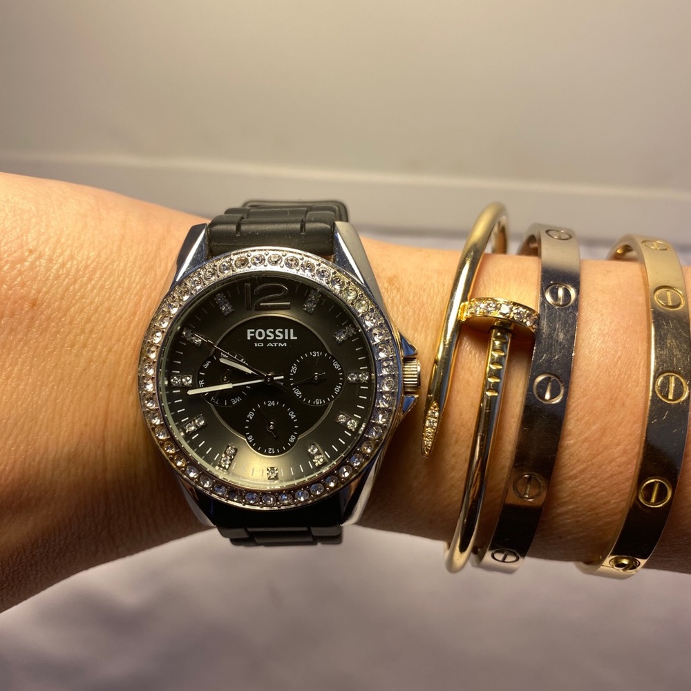 Fossil Black Watch with Diamond Face - Authentic